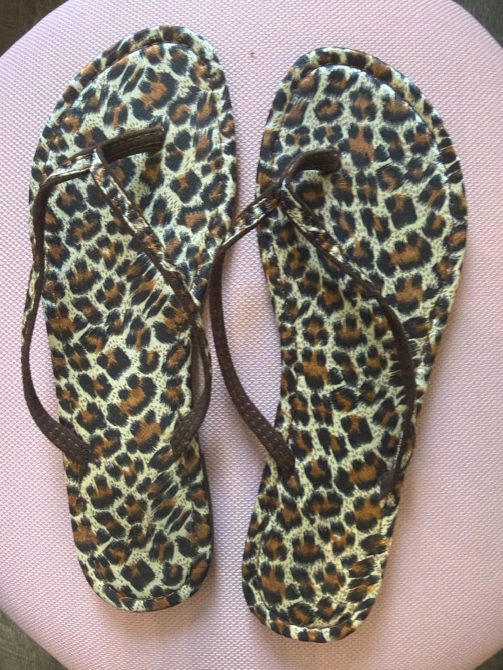 Leopard Print Women's Sandal Flip Flops with Brown Straps